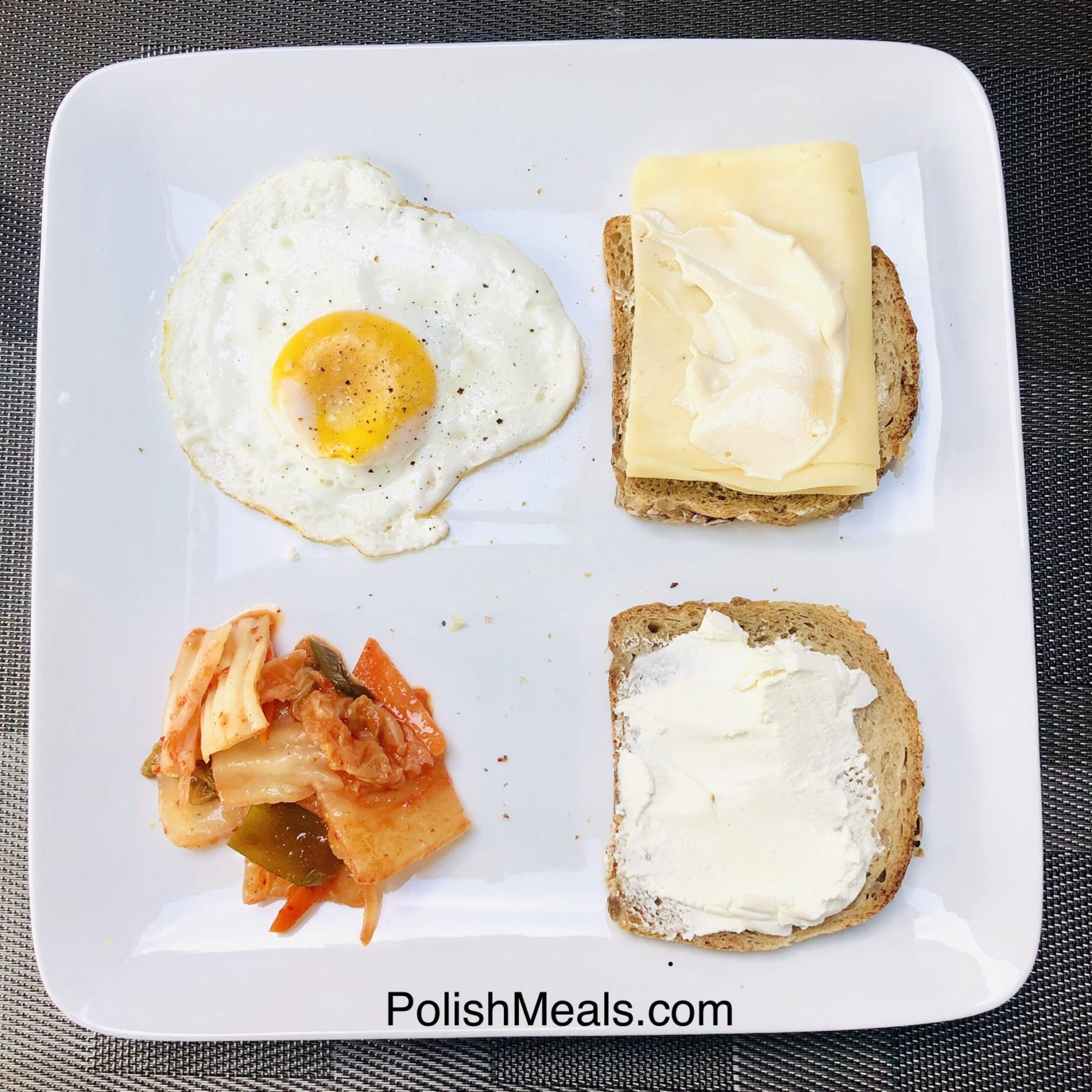 Breakfast Egg, Kimchi, Bread with Cheese Polish Meals & Cooking